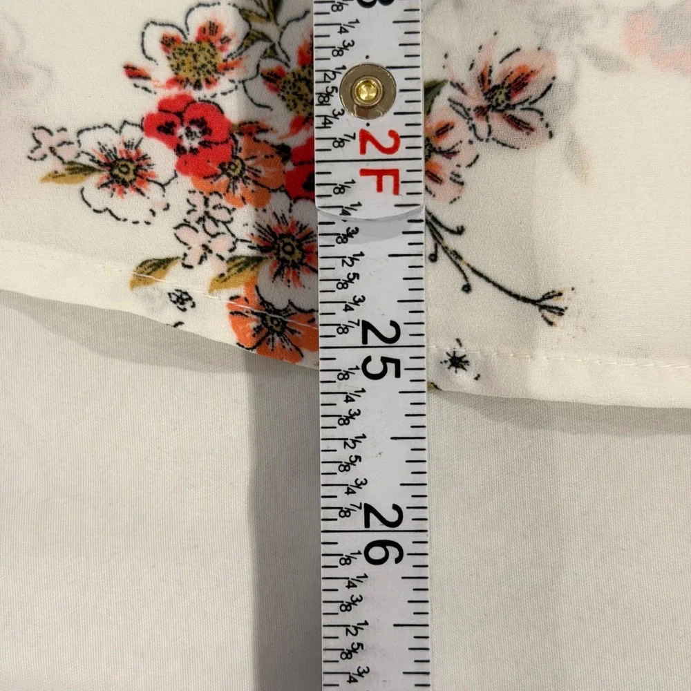 Sweet Rain Blouse Women XL White Floral Strappy V-Neck Cap Sleeve‎ Lightweight